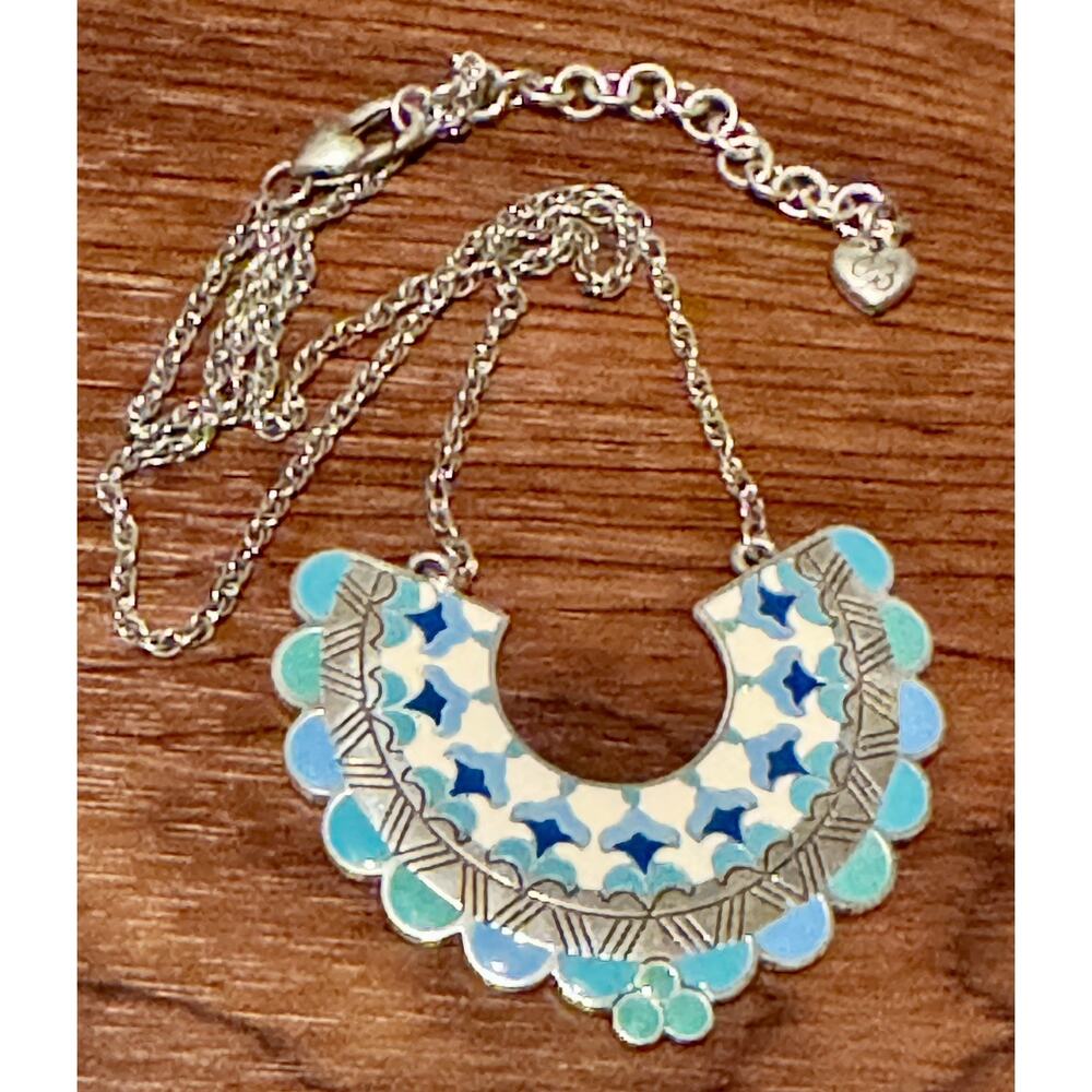 NWOT Brighton CASABLANCA GARDEN Blue Silver Reversible Pendant Necklace MSRP $68
